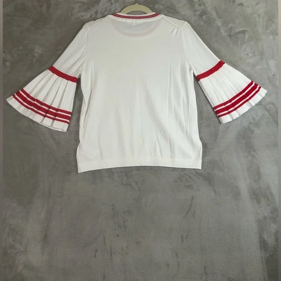 Maje Monica red and white pleated bell sleeve sweater - Picture 8 of 12
